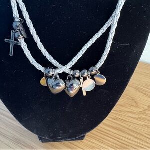 Necklace Grey with Hearts and Cross Design - 19 inches long
